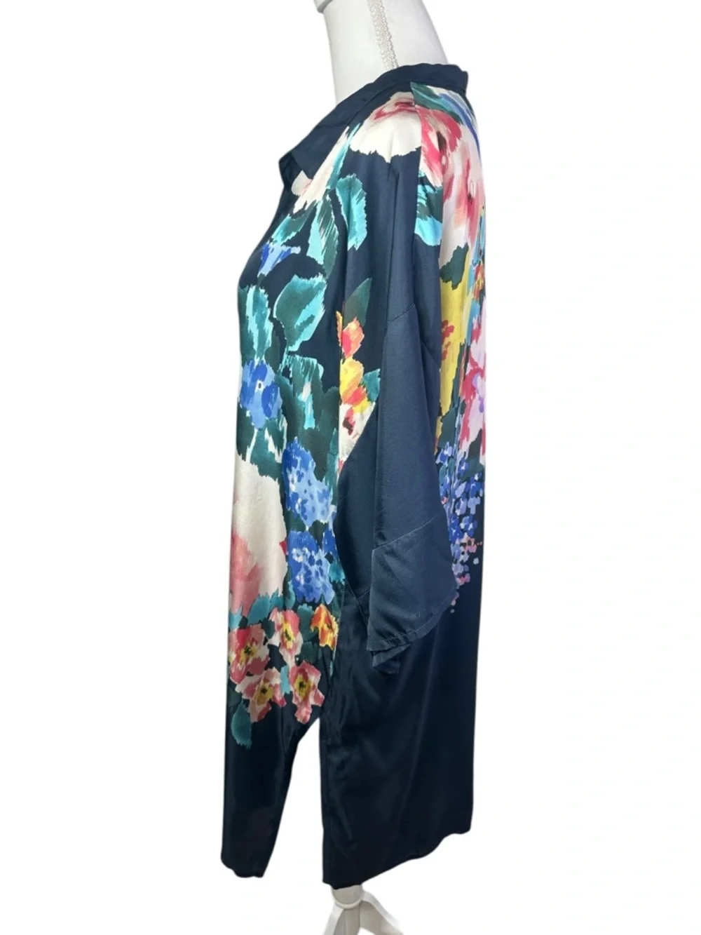 Johnny Was Malani Silk Floral Button Front Tunic Blouse S Blue Multicolor Boho - Picture 4 of 11